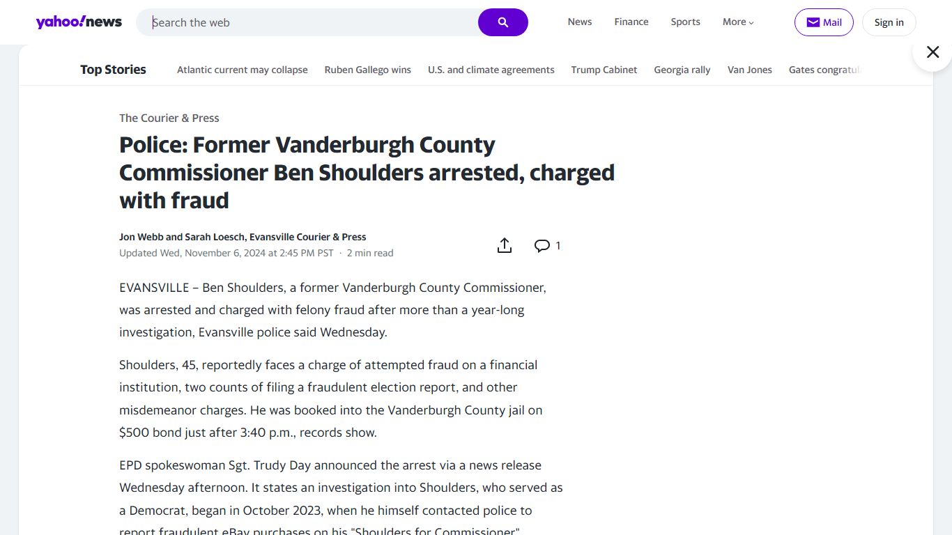 Police: Former Vanderburgh County Commissioner Ben Shoulders arrested ...